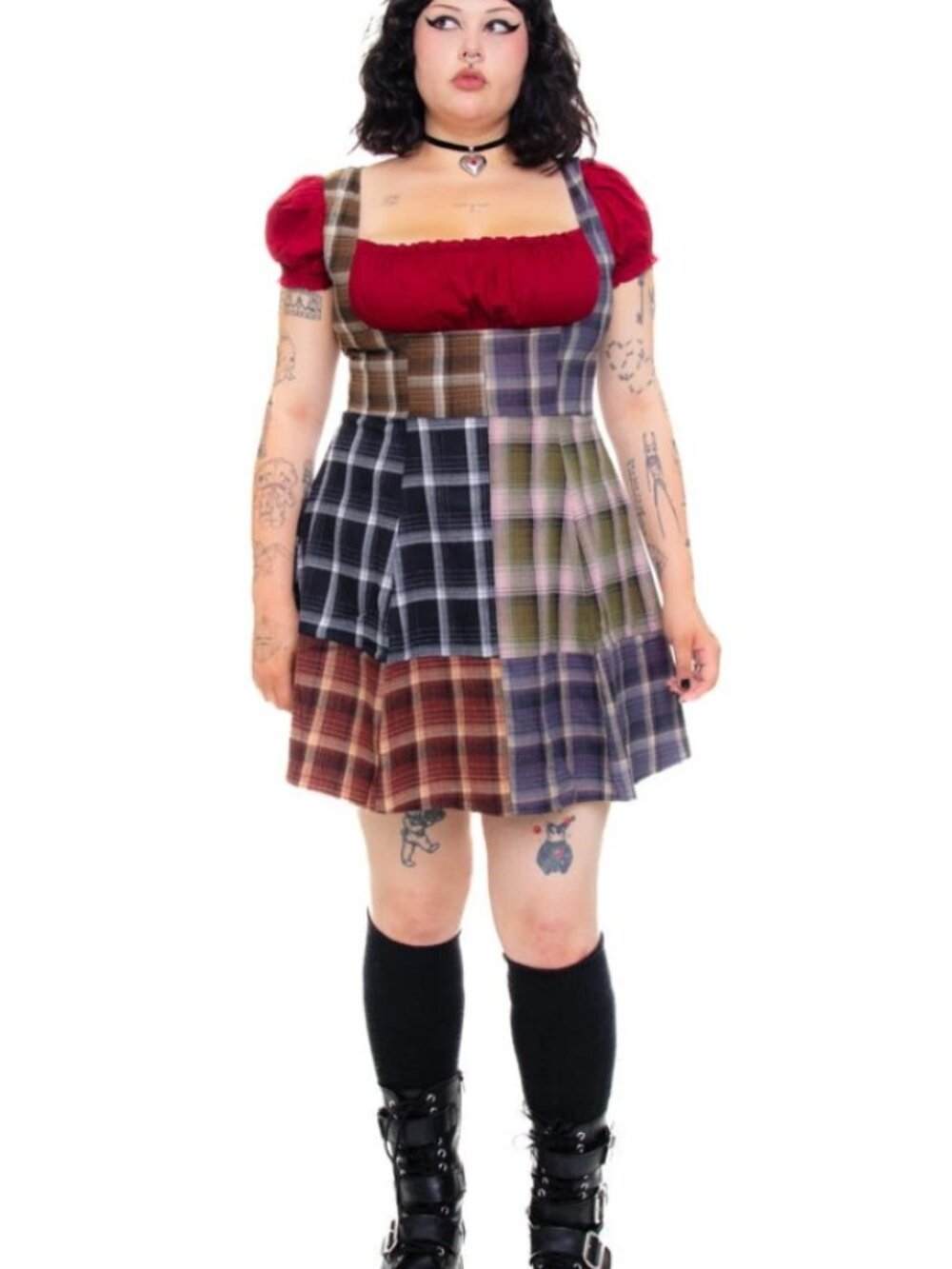 Tunnel Vision Y2K Patchwork Plaid Babydoll Mini Dress Grunge Fairycore Sz L